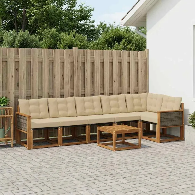 Lauko sofos komplektas su pagalve 7 pcs Natūralus ir bežinis