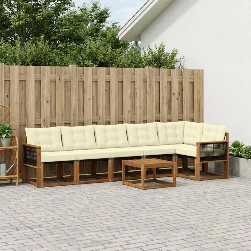 Lauko sofos komplektas su pagalve 7 pcs Natūralus ir grietinėlė