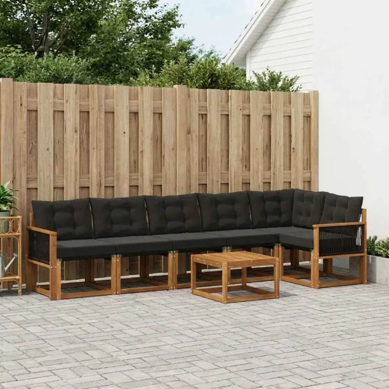Lauko sofos komplektas su pagalve 7 pcs Natūrali ir juoda