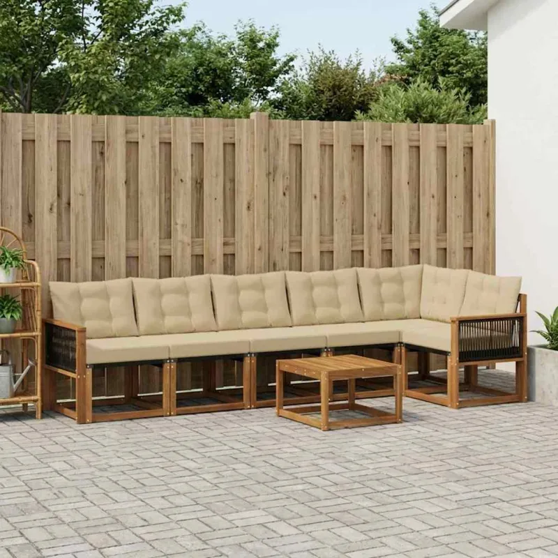 Lauko sofos komplektas su pagalve 7 pcs Natūralus ir bežinis