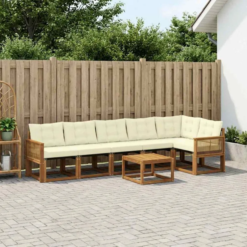 Lauko sofos komplektas su pagalve 7 pcs Natūralus ir grietinėlė