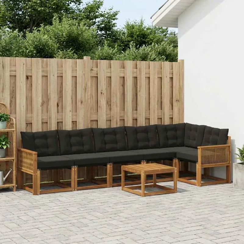 Lauko sofos komplektas su pagalve 7 pcs Natūrali ir juoda