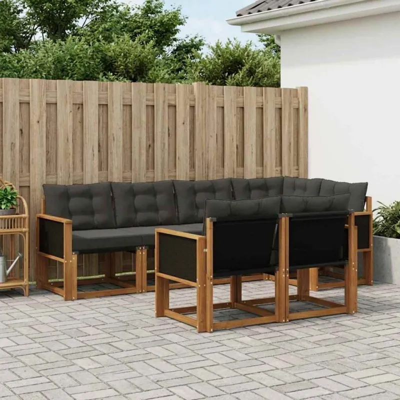 Lauko sofos komplektas su pagalve 7 pcs Natūrali ir juoda