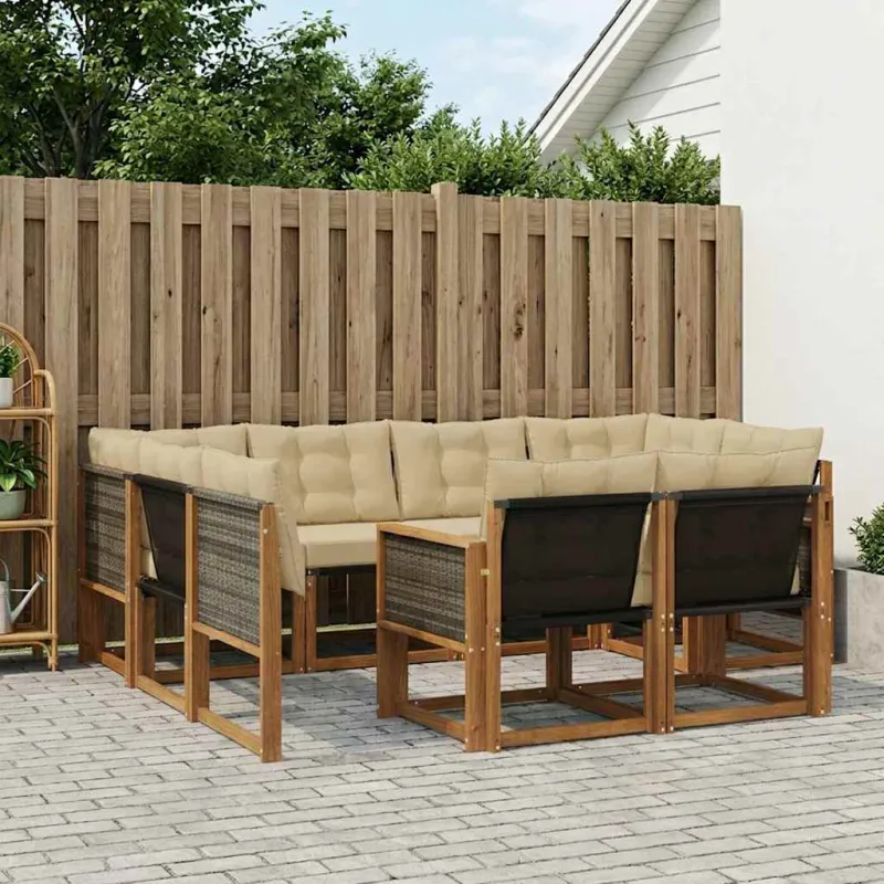 Lauko sofos komplektas su pagalve 7 pcs Natūralus ir bežinis