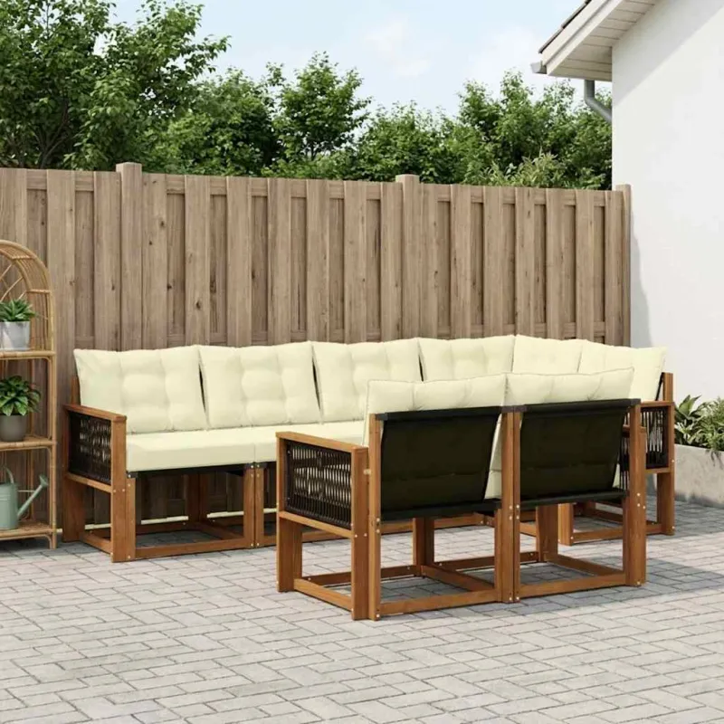 Lauko sofos komplektas su pagalve 7 pcs Natūralus ir grietinėlė