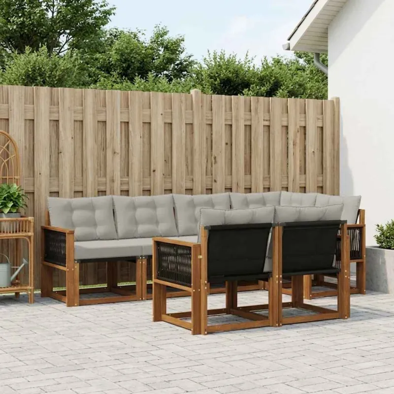 Lauko sofos komplektas 7 pcs Natūrali ir šviesiai pilka
