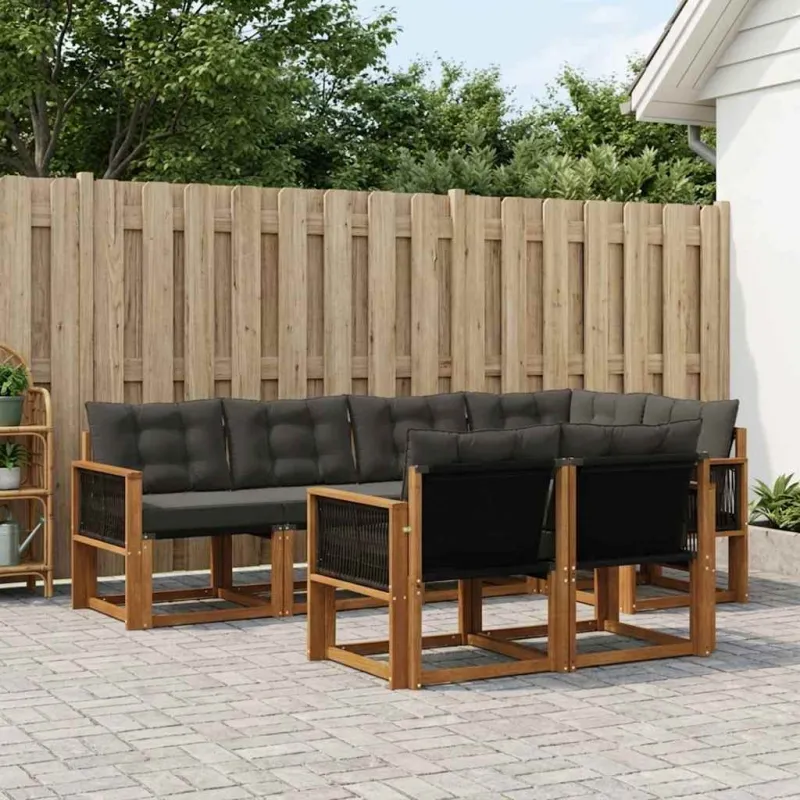 Lauko sofos komplektas su pagalve 7 pcs Natūrali ir juoda