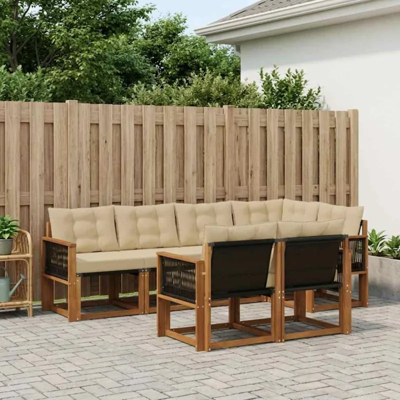 Lauko sofos komplektas su pagalve 7 pcs Natūralus ir bežinis