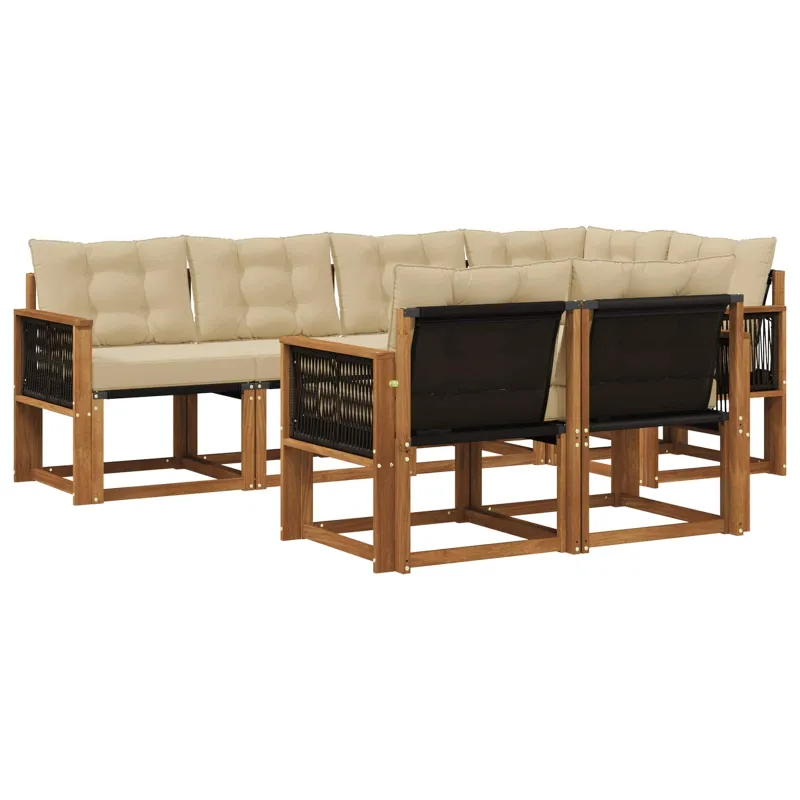 Lauko sofos komplektas su pagalve 7 pcs Natūralus ir bežinis
