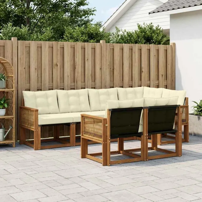 Lauko sofos komplektas su pagalve 7 pcs Natūralus ir grietinėlė
