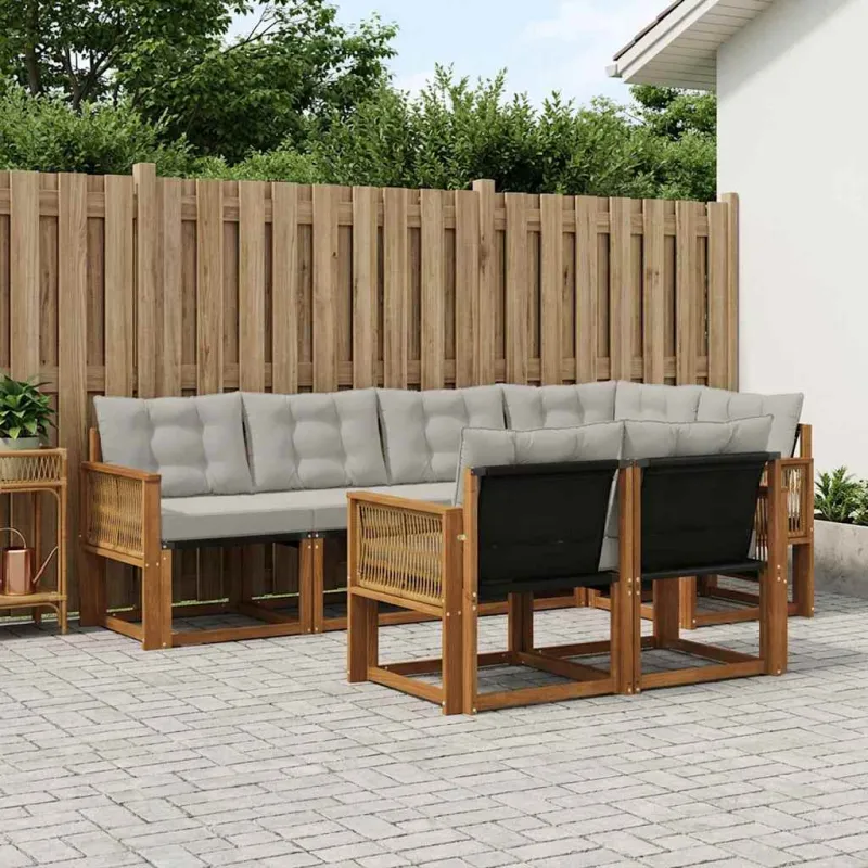 Lauko sofos komplektas 7 pcs Natūrali ir šviesiai pilka