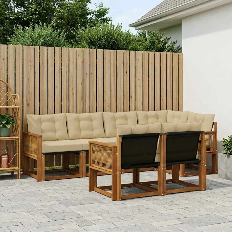 Lauko sofos komplektas su pagalve 7 pcs Natūralus ir bežinis