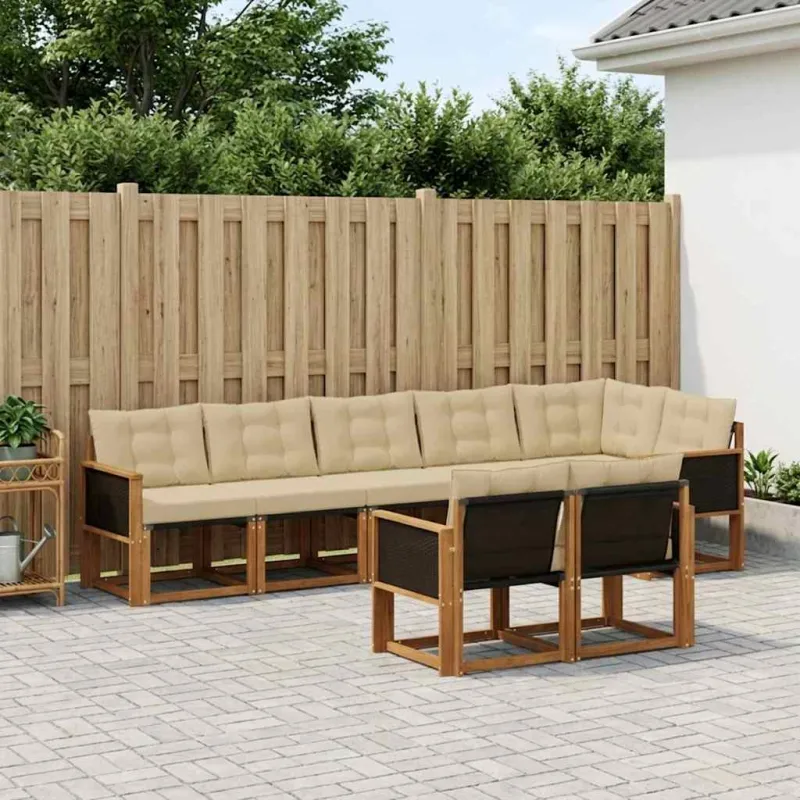 Lauko sofos komplektas su pagalve 8 pcs Natūralus ir bežinis