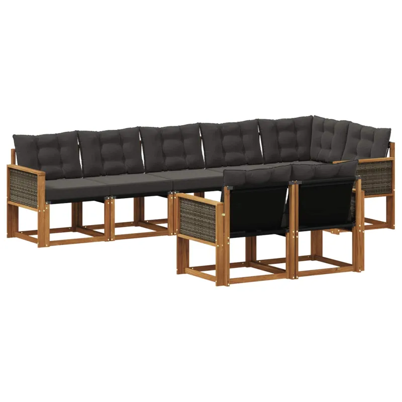 Lauko sofos komplektas su pagalve 8 pcs Natūrali ir juoda