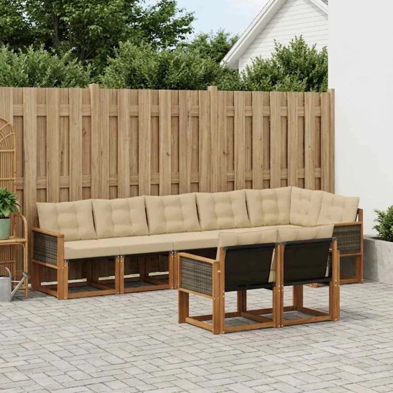 Lauko sofos komplektas su pagalve 8 pcs Natūralus ir bežinis