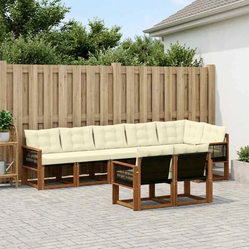 Lauko sofos komplektas su pagalve 8 pcs Natūralus ir grietinėlė