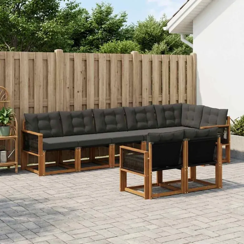 Lauko sofos komplektas su pagalve 8 pcs Natūrali ir juoda