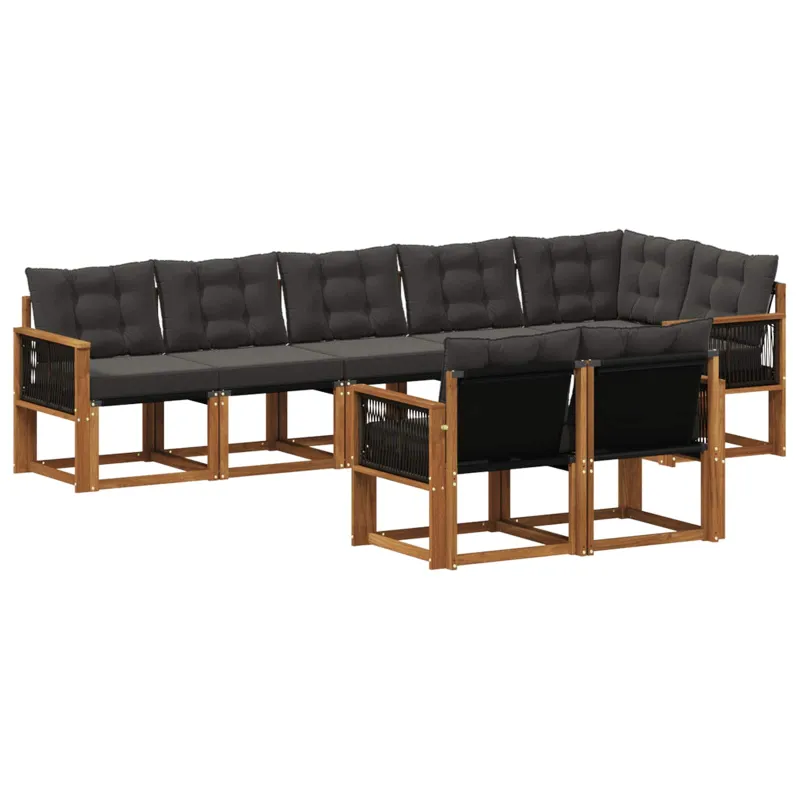 Lauko sofos komplektas su pagalve 8 pcs Natūrali ir juoda