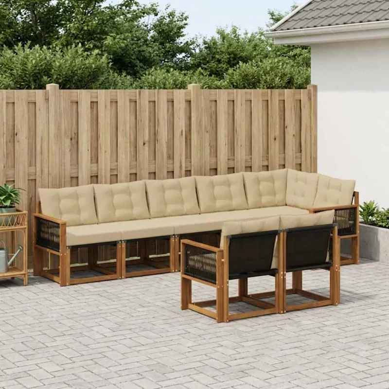 Lauko sofos komplektas su pagalve 8 pcs Natūralus ir bežinis