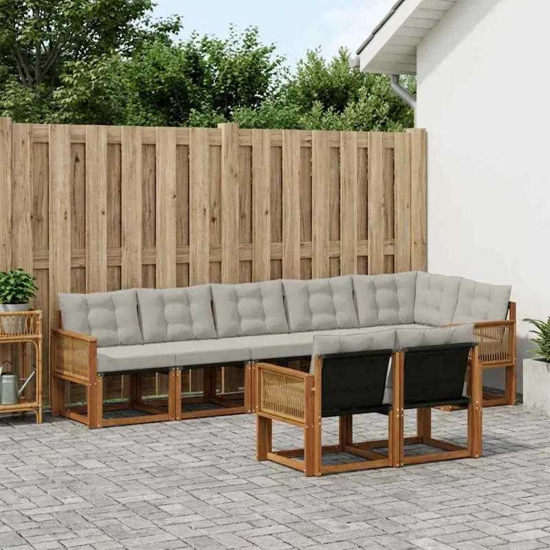 Lauko sofos komplektas 8 pcs Natūrali ir šviesiai pilka