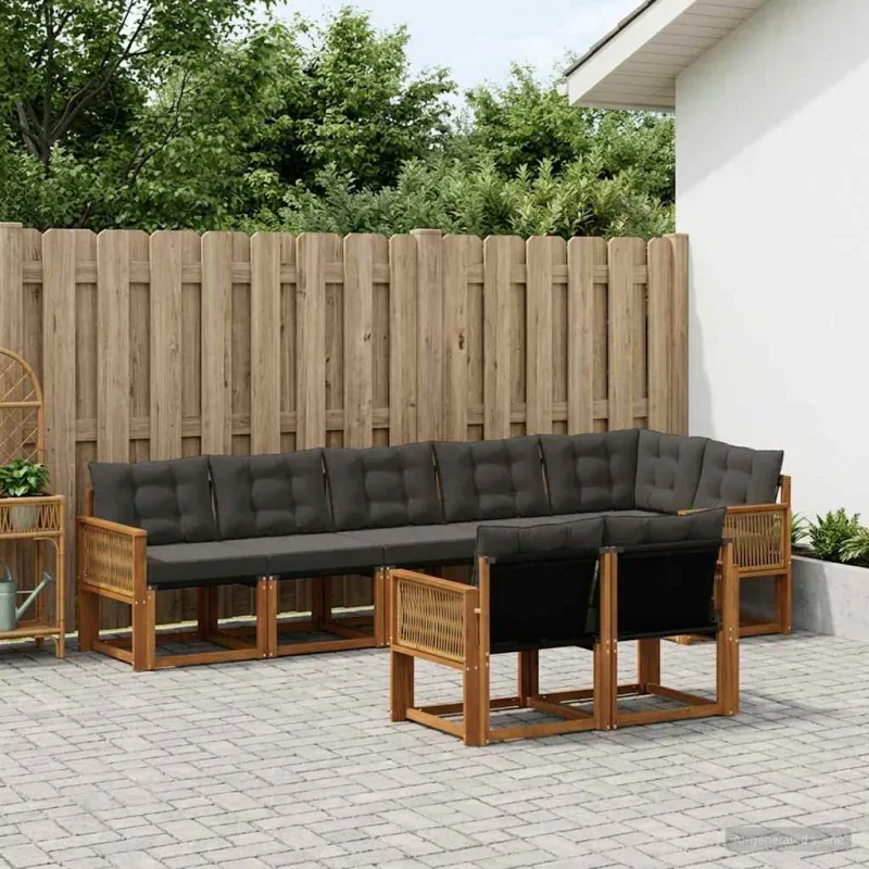 Lauko sofos komplektas su pagalve 8 pcs Natūrali ir juoda