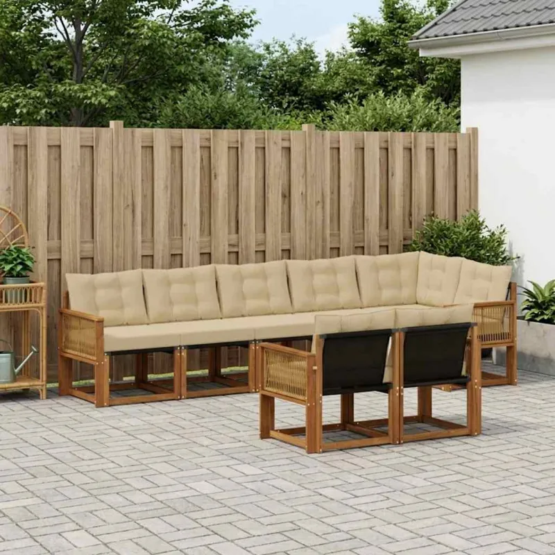 Lauko sofos komplektas su pagalve 8 pcs Natūralus ir bežinis