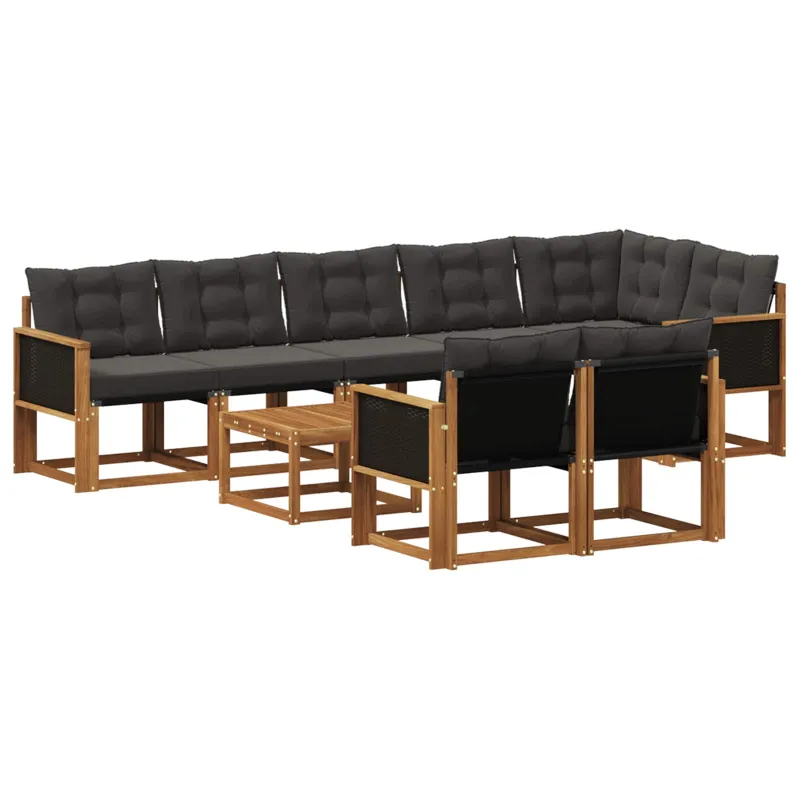 Lauko sofos komplektas su pagalve 9 pcs Natūrali ir juoda