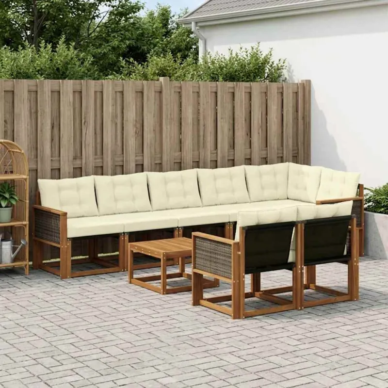 Lauko sofos komplektas su pagalve 9 pcs Natūralus ir grietinėlė