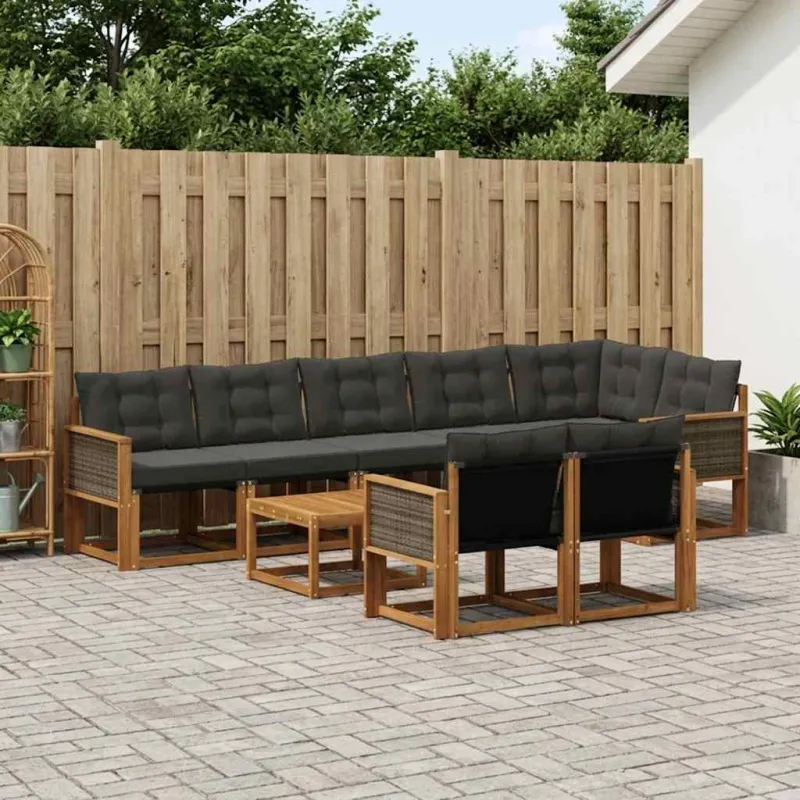Lauko sofos komplektas su pagalve 9 pcs Natūrali ir juoda