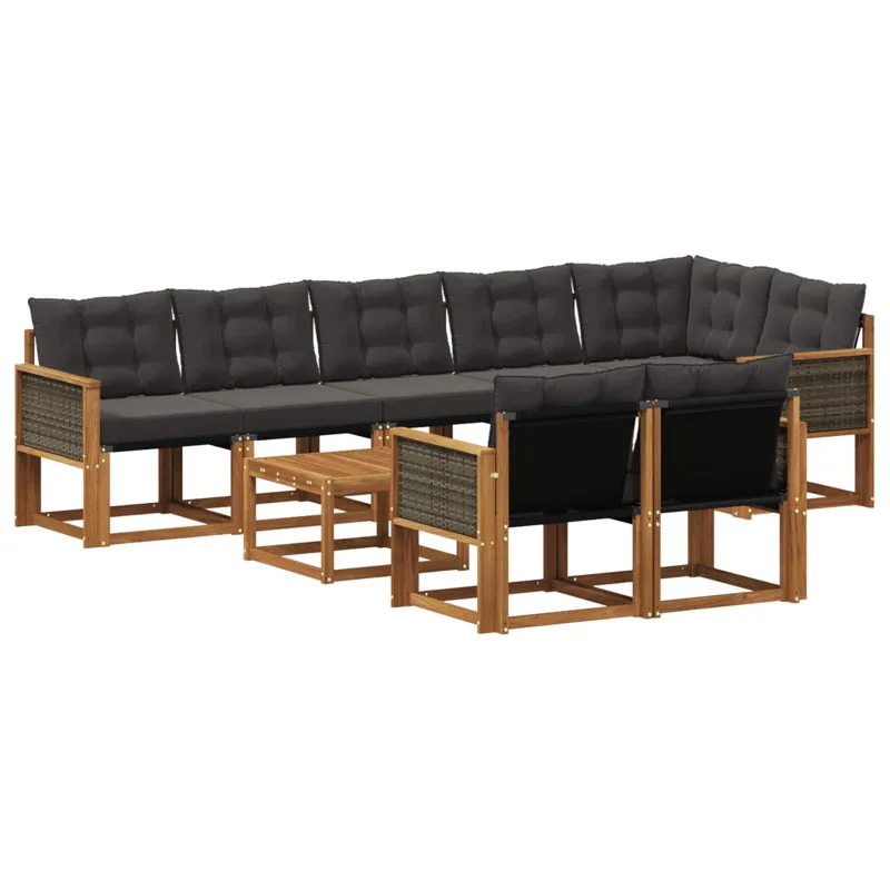 Lauko sofos komplektas su pagalve 9 pcs Natūrali ir juoda