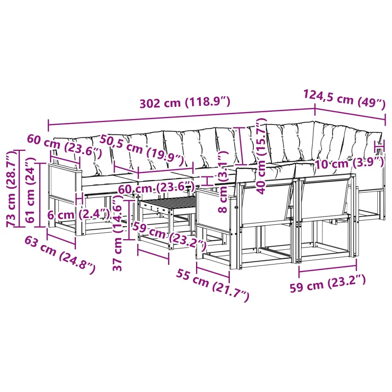 Lauko sofos komplektas su pagalve 9 pcs Natūrali ir juoda