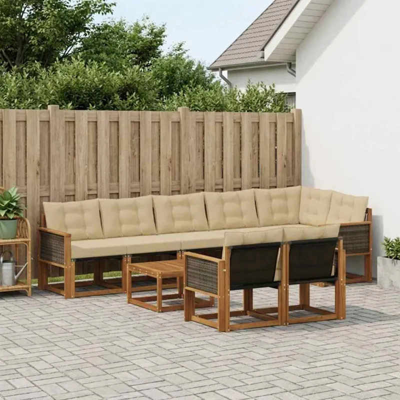 Lauko sofos komplektas su pagalve 9 pcs Natūralus ir bežinis