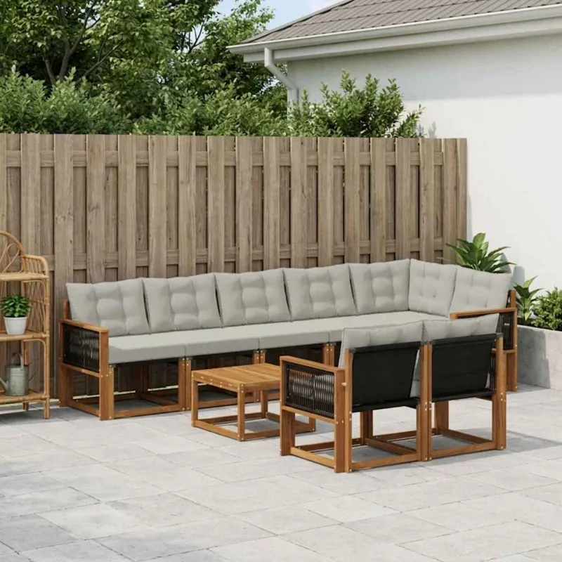 Lauko sofos komplektas 9 pcs Natūrali ir šviesiai pilka