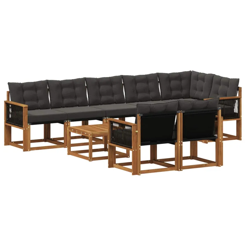 Lauko sofos komplektas su pagalve 9 pcs Natūrali ir juoda
