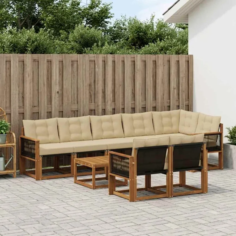 Lauko sofos komplektas su pagalve 9 pcs Natūralus ir bežinis