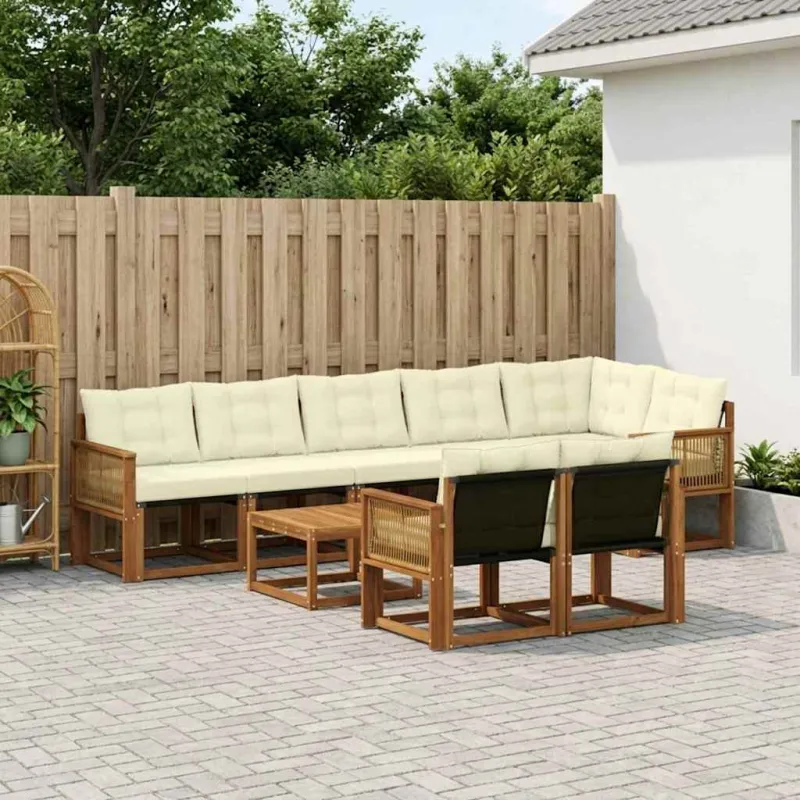 Lauko sofos komplektas su pagalve 9 pcs Natūralus ir grietinėlė