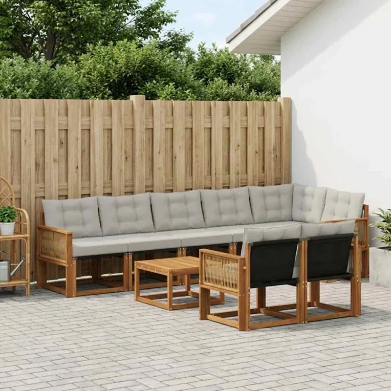 Lauko sofos komplektas 9 pcs Natūrali ir šviesiai pilka