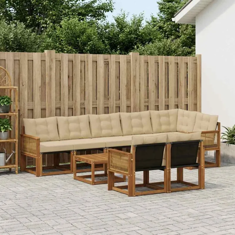 Lauko sofos komplektas su pagalve 9 pcs Natūralus ir bežinis