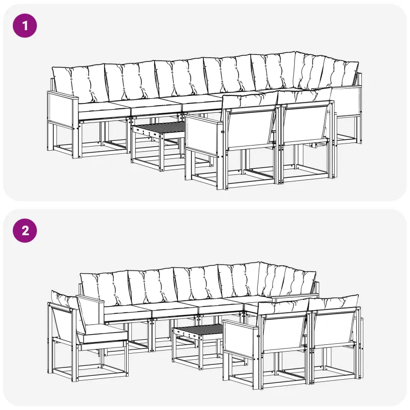 Lauko sofos komplektas su pagalve 9 pcs Natūralus ir bežinis