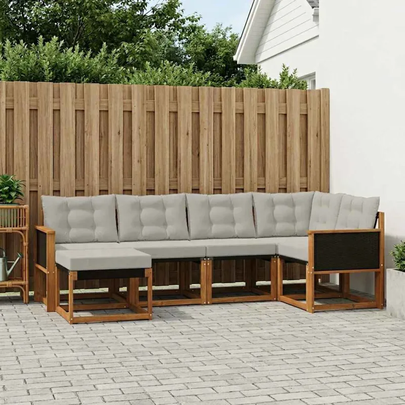 Lauko sofos komplektas 6 pcs Natūrali ir šviesiai pilka