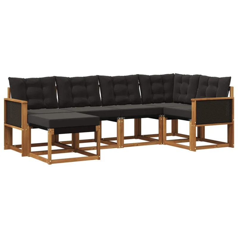 Lauko sofos komplektas su pagalve 6 pcs Natūrali ir juoda
