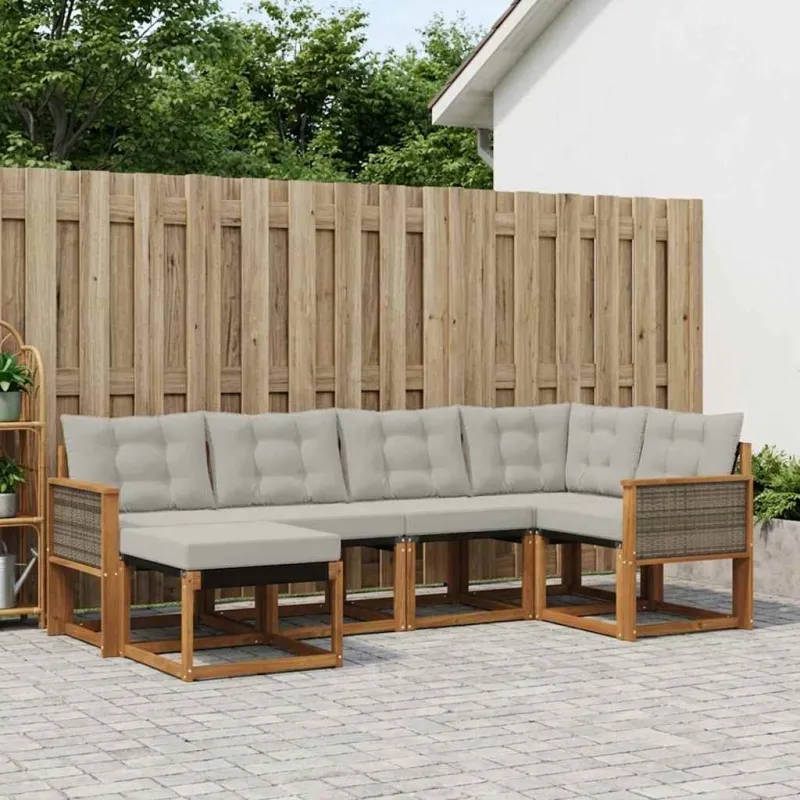 Lauko sofos komplektas 6 pcs Natūrali ir šviesiai pilka