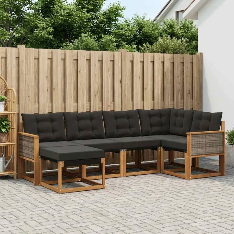 Lauko sofos komplektas su pagalve 6 pcs Natūrali ir juoda