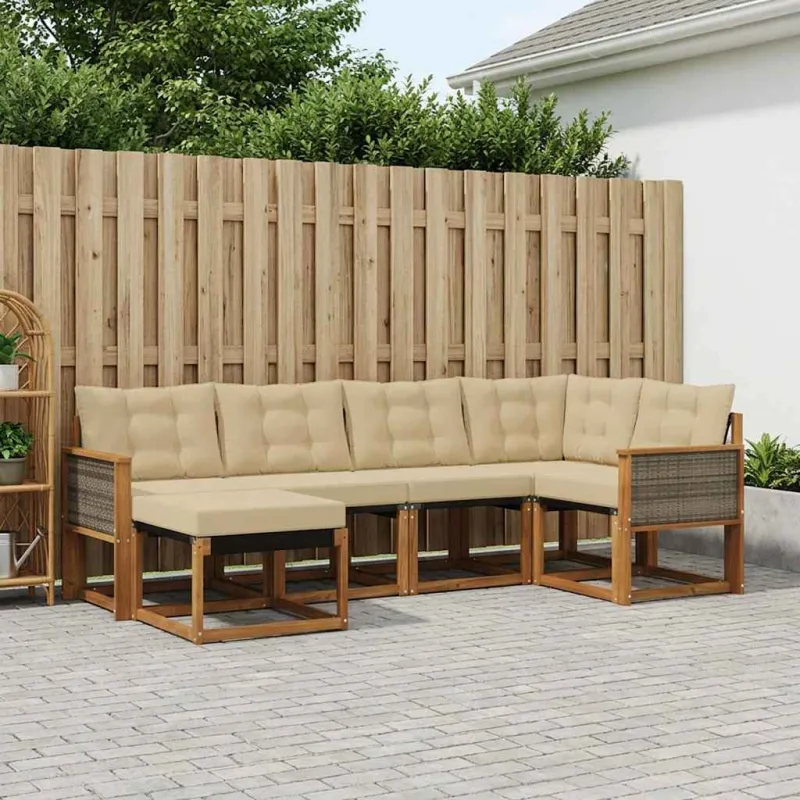 Lauko sofos komplektas su pagalve 6 pcs Natūralus ir bežinis
