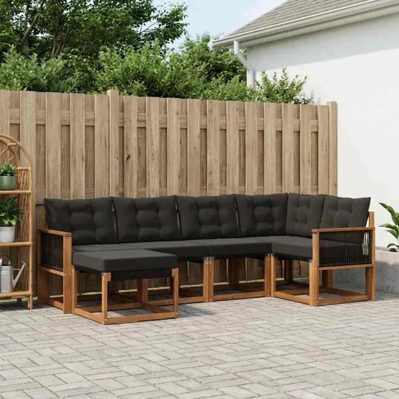 Lauko sofos komplektas su pagalve 6 pcs Natūrali ir juoda