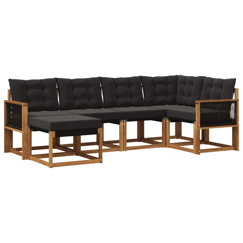 Lauko sofos komplektas su pagalve 6 pcs Natūrali ir juoda