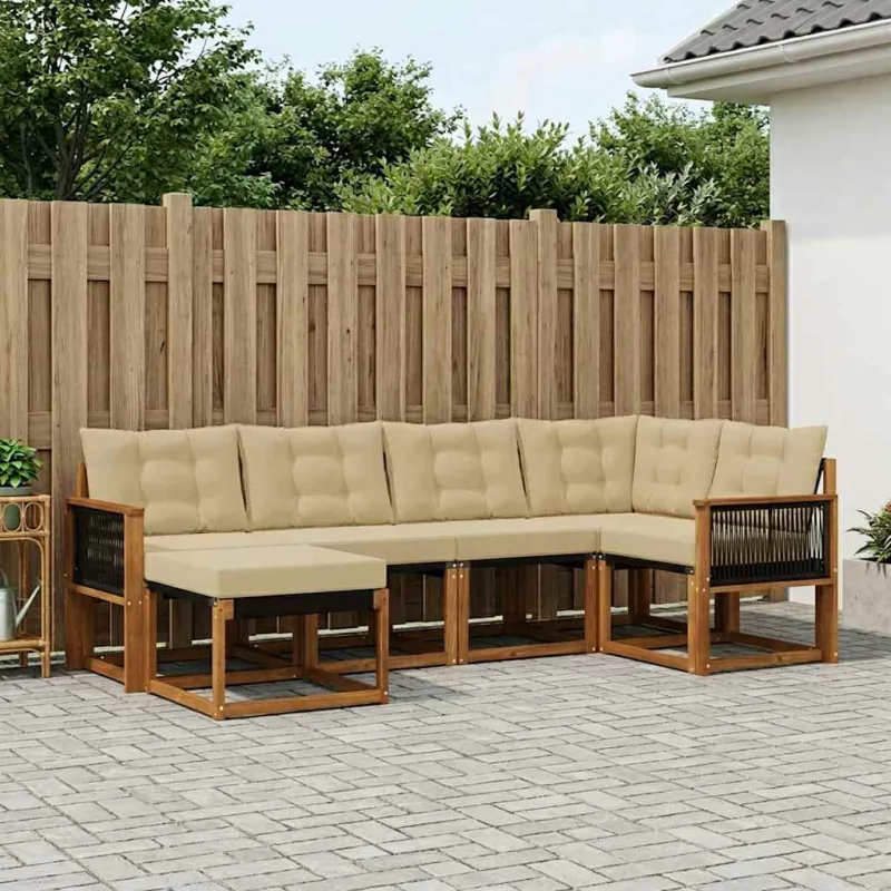 Lauko sofos komplektas su pagalve 6 pcs Natūralus ir bežinis