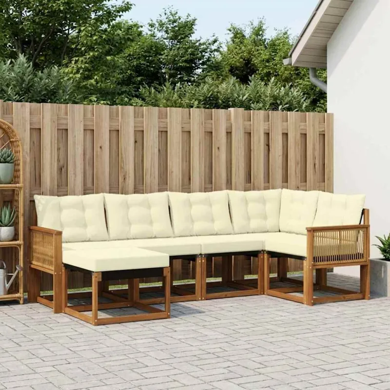 Lauko sofos komplektas su pagalve 6 pcs Natūralus ir grietinėlė