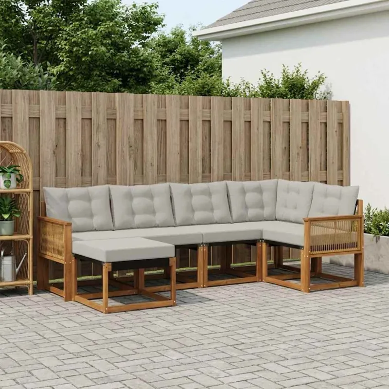 Lauko sofos komplektas 6 pcs Natūrali ir šviesiai pilka