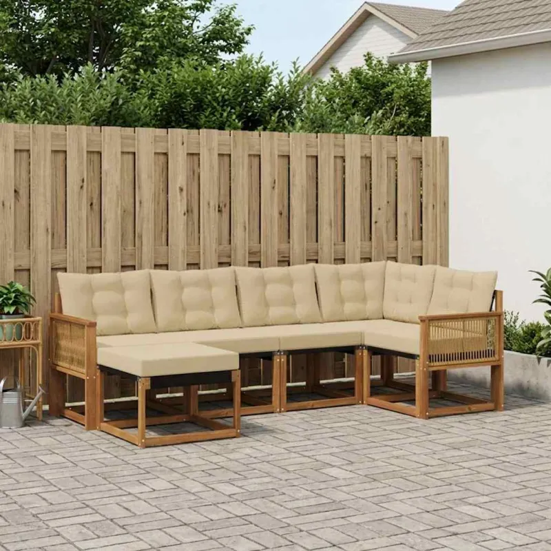 Lauko sofos komplektas su pagalve 6 pcs Natūralus ir bežinis